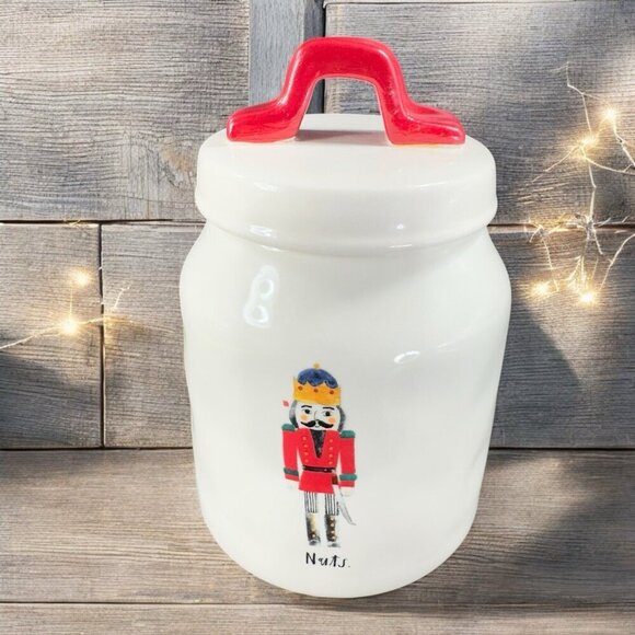 Rae Dunn Artisan Collection Nuts Christmas Canister Jar Container Ceramic W Lid - Picture 1 of 13